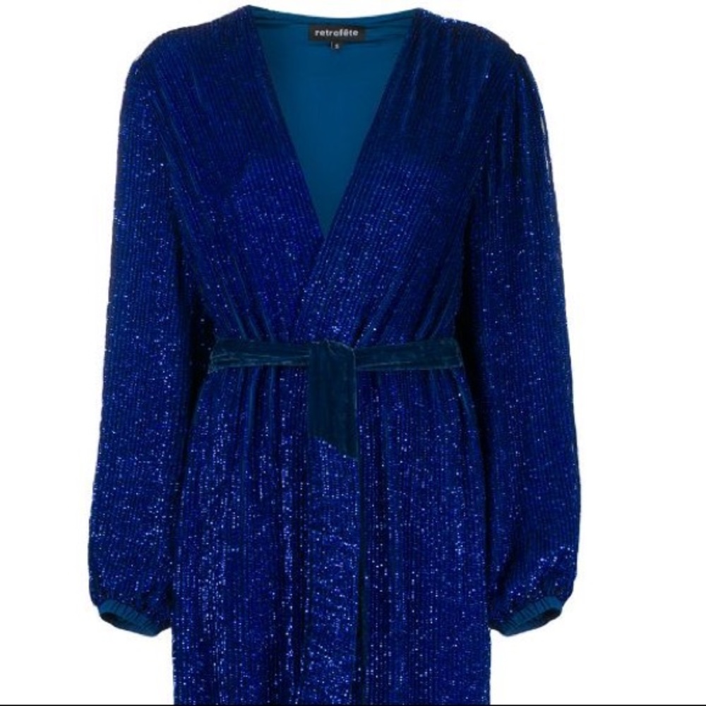 NEW❗️Retrofete Audrey Shimmery Robe Wrap Dress in Royal Blue 💙 - Picture 3 of 12